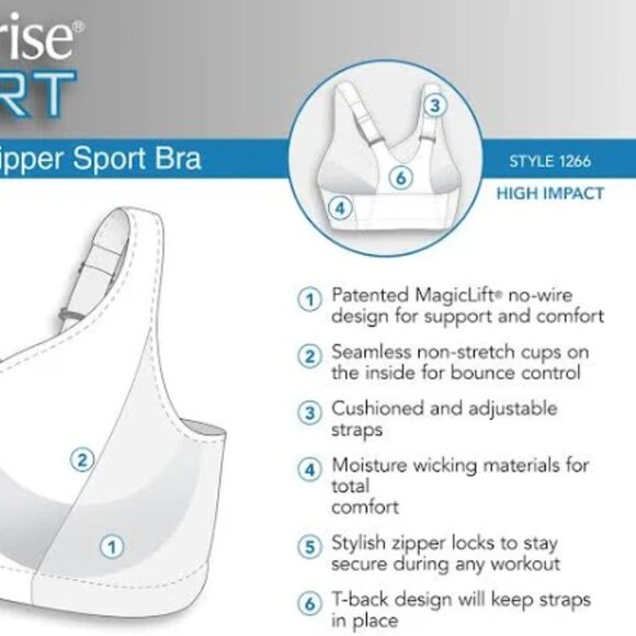 GLAMORISE Sports Bra High Impact Front Zipper in Hot Pink + Black Size 44F New - Picture 8 of 8